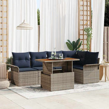 Tuinbankenset met kussen 6 pcs Grijs en Marineblauw poly rattan