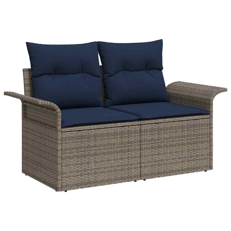 Tuinbankenset met kussen 6 pcs Grijs en Marineblauw poly rattan