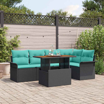 Tuinbankenset met kussen 6 pcs Zwart en Blauw poly rattan
