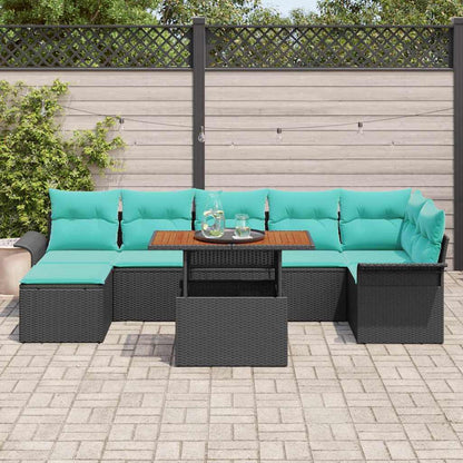 Tuinbankenset met kussen 8 pcs Zwart en Blauw poly rattan