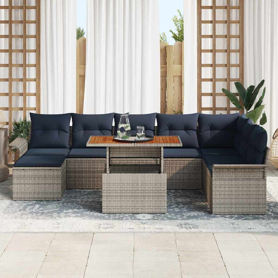 Tuin Sofa Set met kussen met opslag 9 pcs grijs en marineblauw