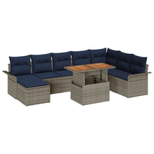 Tuin Sofa Set met kussen met opslag 9 pcs grijs en marineblauw