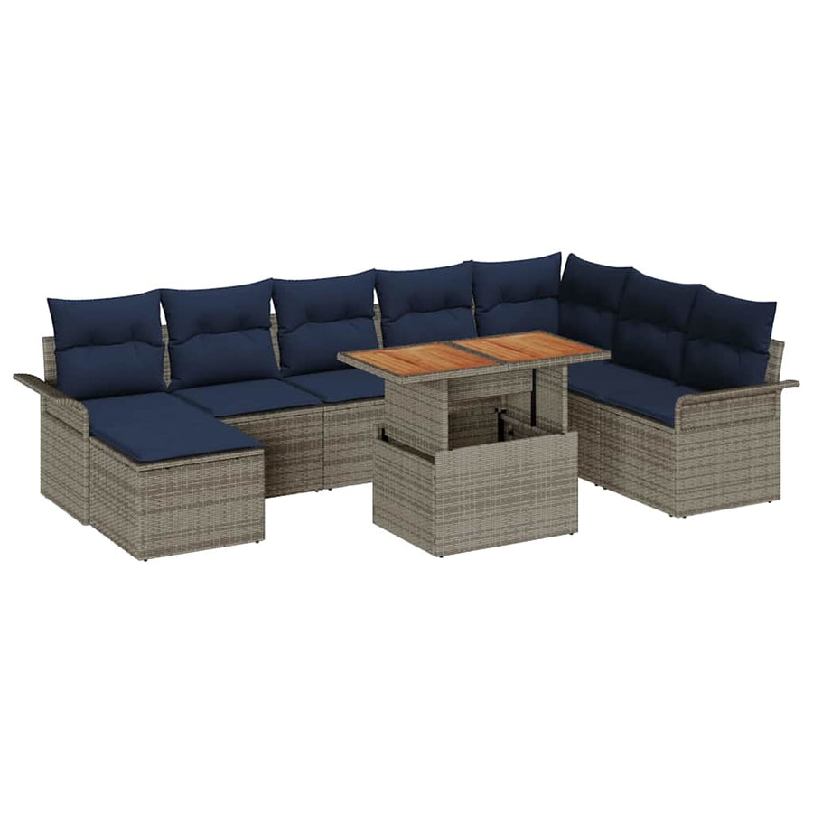 Tuin Sofa Set met kussen met opslag 9 pcs grijs en marineblauw