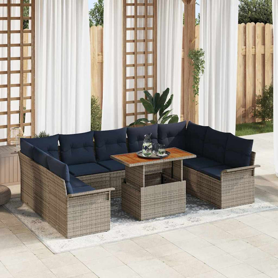 Tuin Sofa Set met kussen 10 pcs grijs en marineblauw