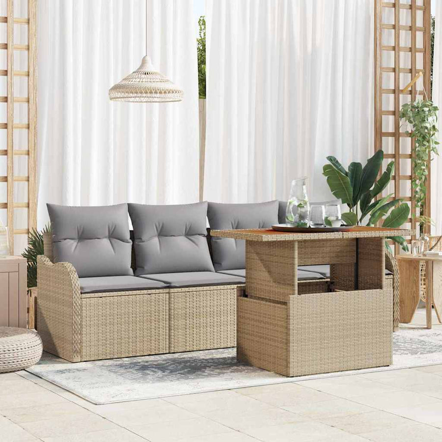 Tuinbankenset met kussen 5 pcs Beige en Licht Grijs poly rattan