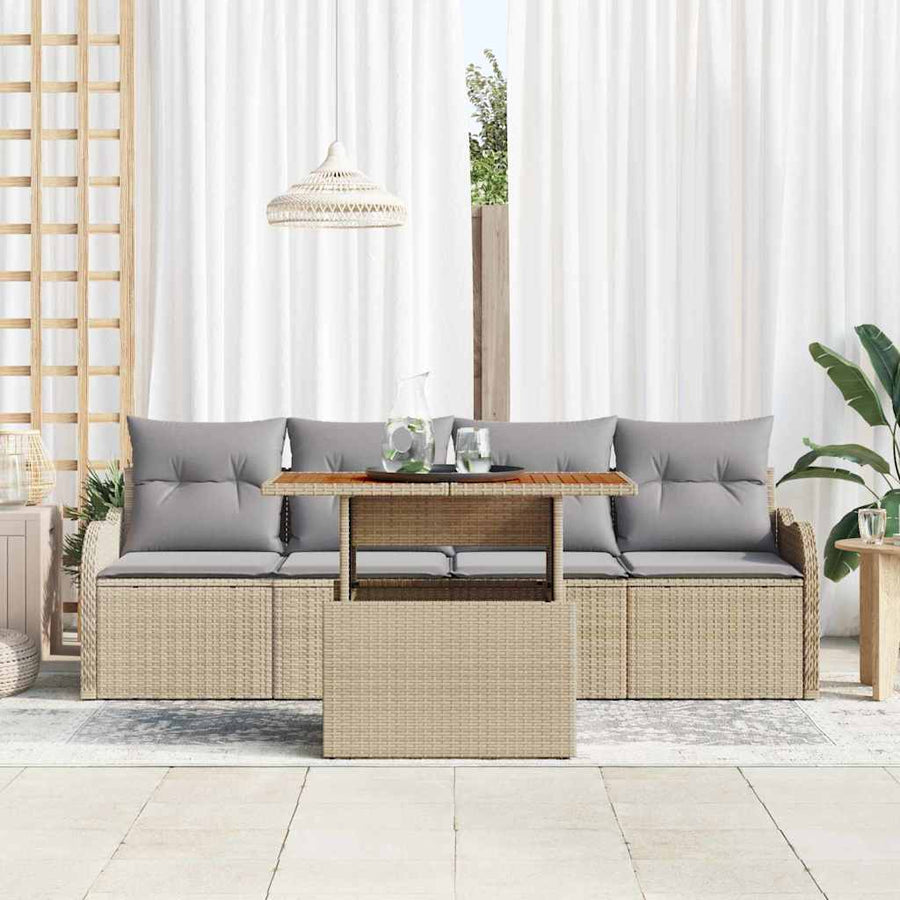 Tuinbankenset met kussen 5 pcs Beige en Licht Grijs poly rattan