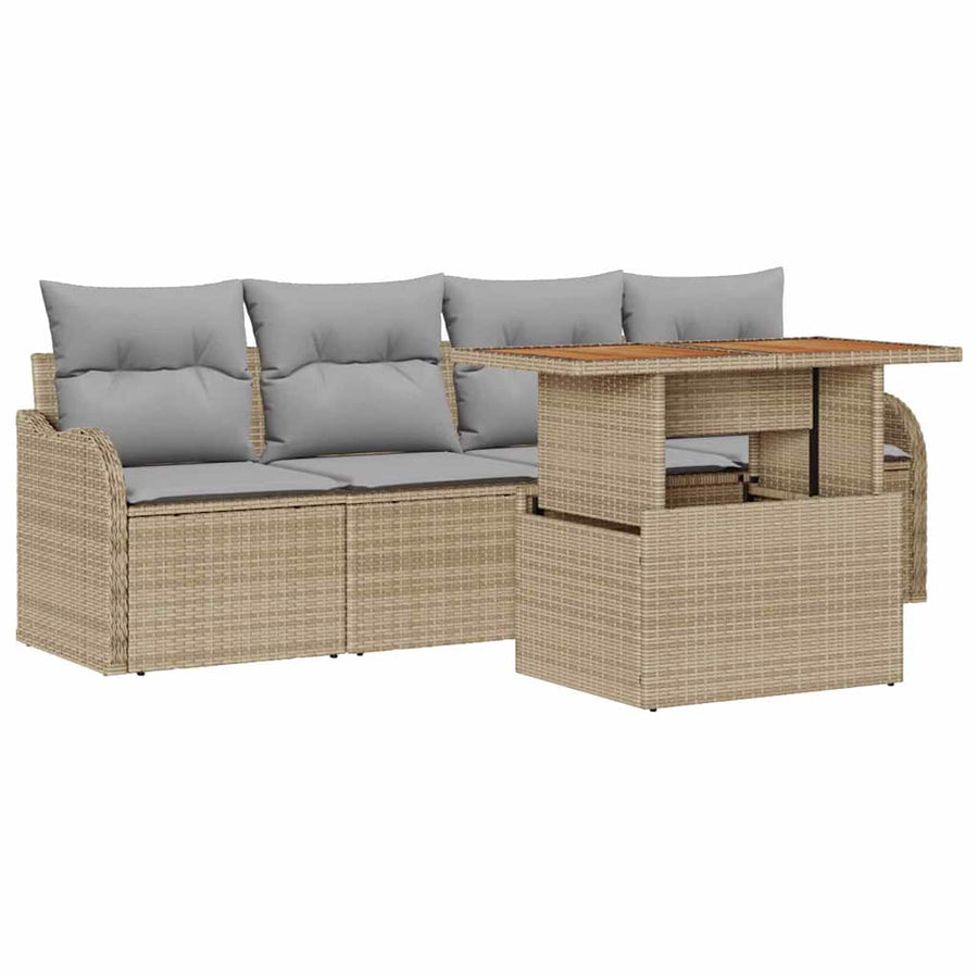 Tuinbankenset met kussen 5 pcs Beige en Licht Grijs poly rattan