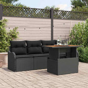 Tuinbankenset poly rattan zwart 5-delig