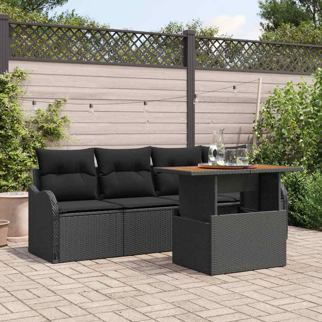 Tuinbankenset met kussen 5 pcs Zwart poly rattan
