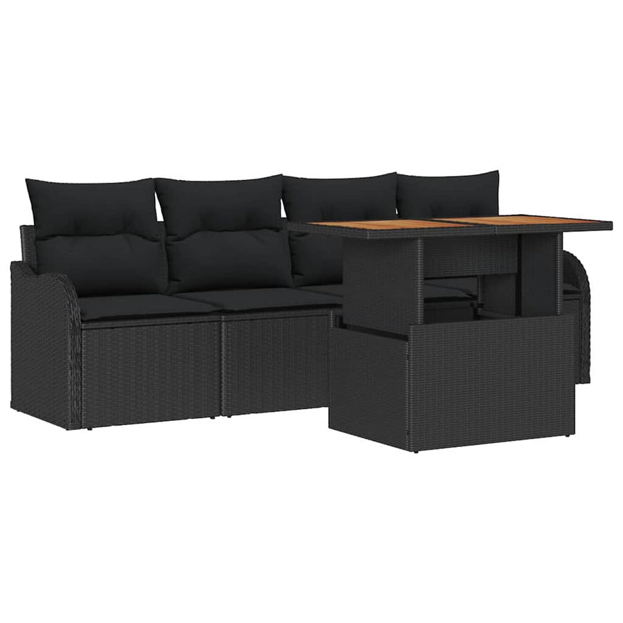 Tuinbankenset met kussen 5 pcs Zwart poly rattan