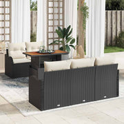 Tuinbankenset poly rattan 6 pcs zwart crème