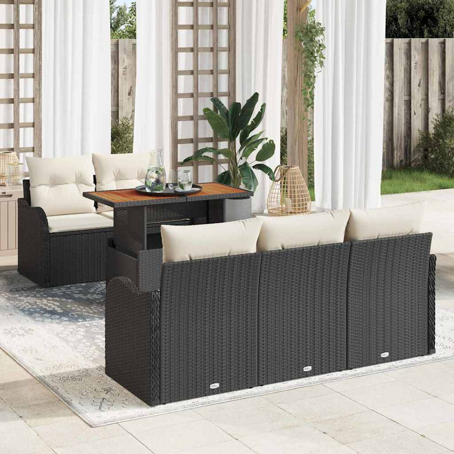 Tuinbankenset met kussen 6 pcs Zwart en Crème poly rattan