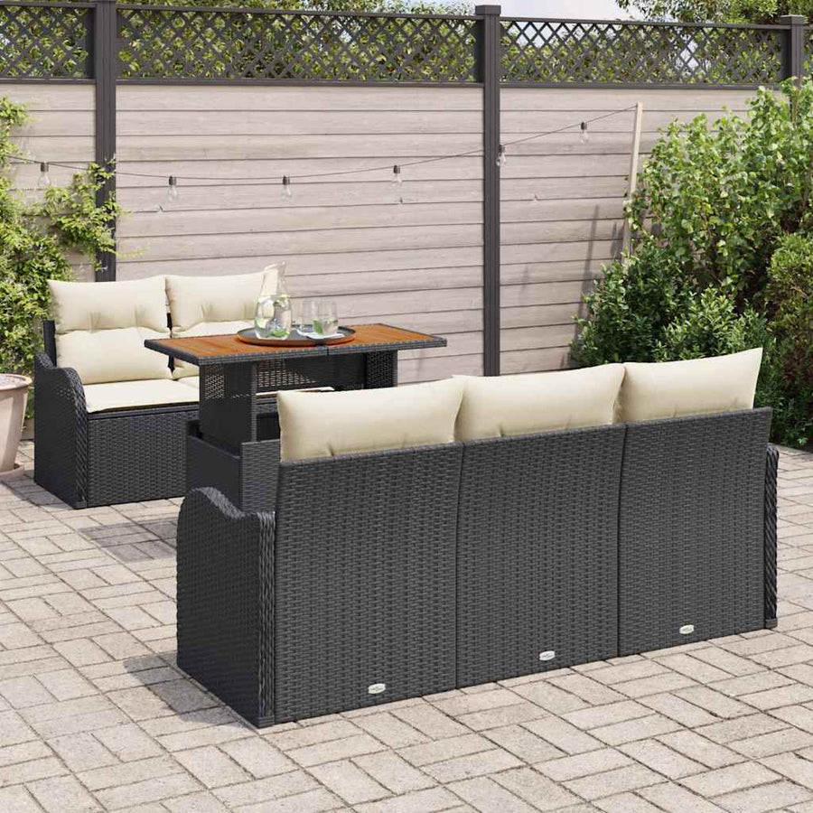 Tuinbankenset met kussen 6 pcs Zwart en Crème poly rattan