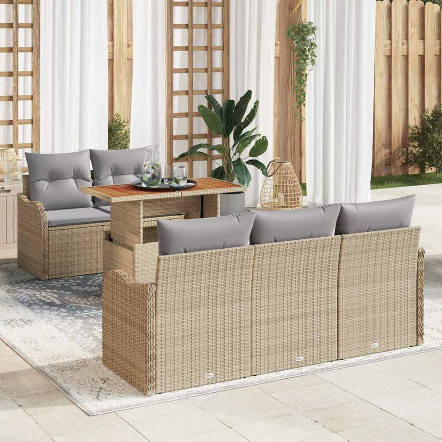 Tuinbankenset met kussen 6 pcs Beige en Licht Grijs poly rattan
