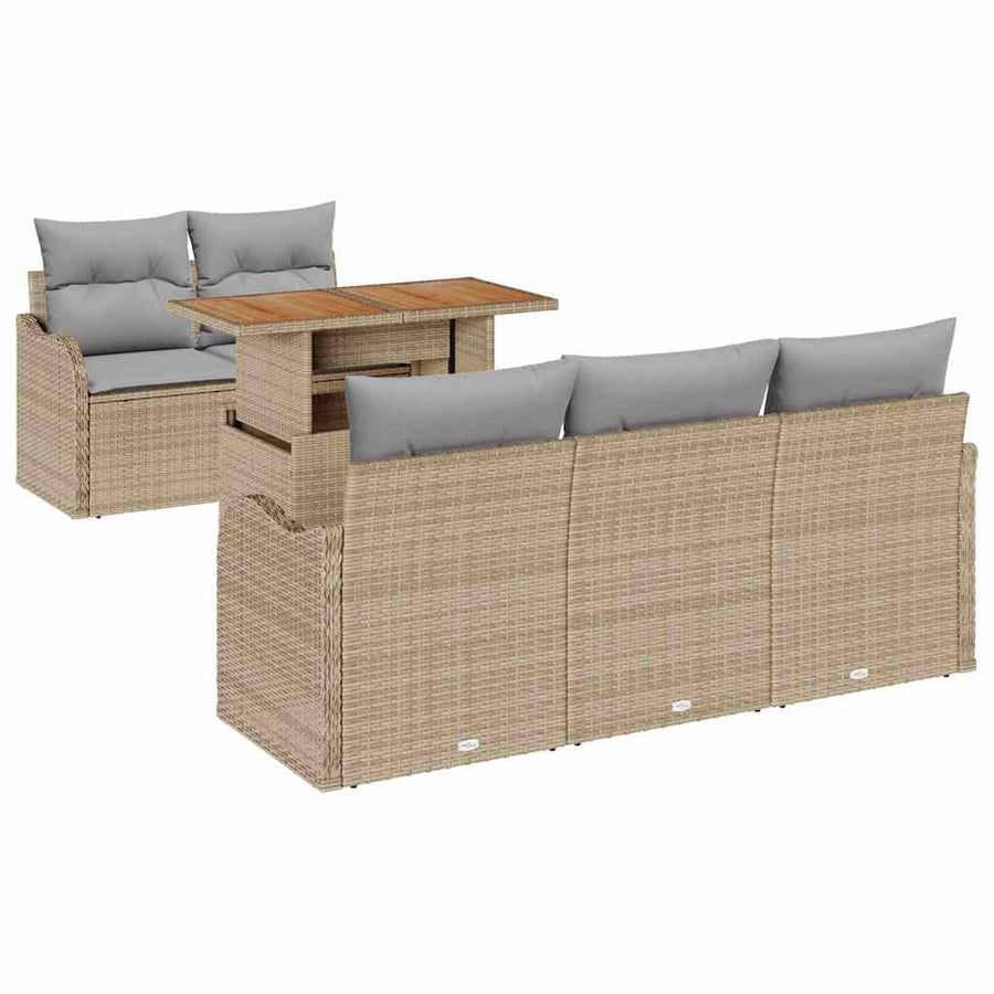 Tuinbankenset met kussen 6 pcs Beige en Licht Grijs poly rattan