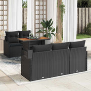 Loungeset poly rattan zwart 6-delig