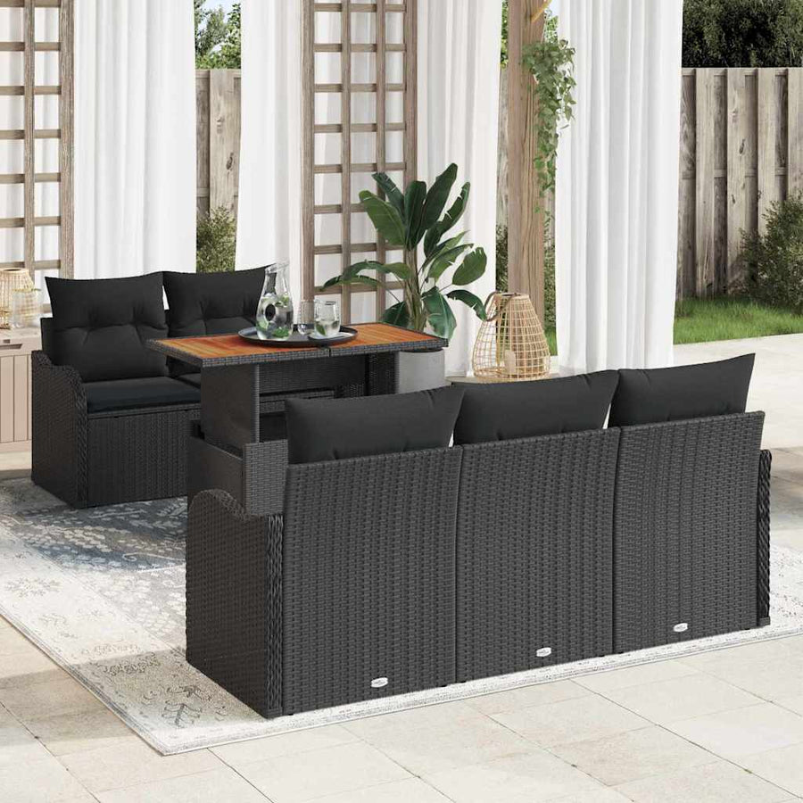 Tuinbankenset met kussen 6 pcs Zwart poly rattan