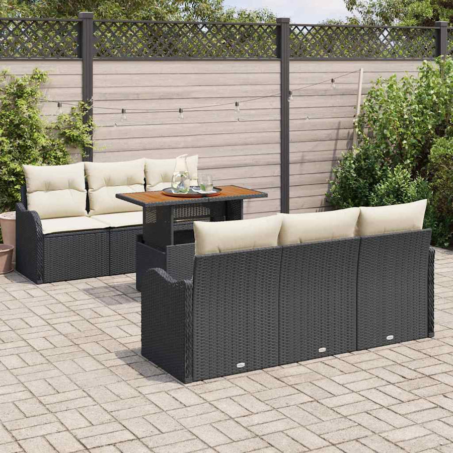 Tuinbankenset met kussen 7 pcs Zwart en Crème poly rattan