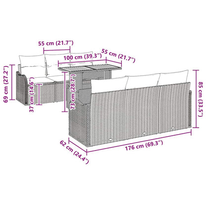 Tuinbankenset met kussen 7 pcs Zwart en Crème poly rattan