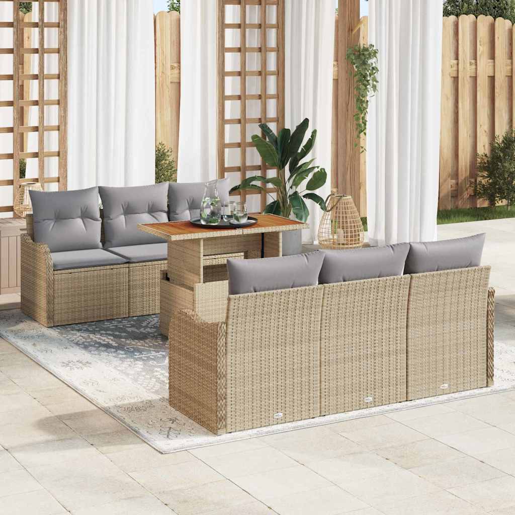Tuinbankenset met kussen 7 pcs Beige en Licht Grijs poly rattan
