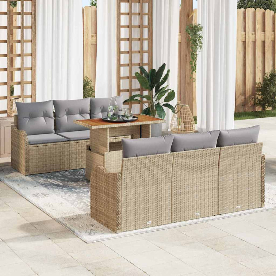 Tuinbankenset met kussen 7 pcs Beige en Licht Grijs poly rattan