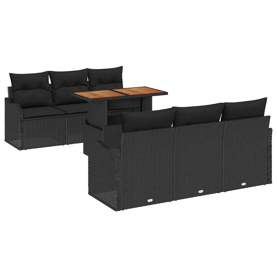 Tuinbankenset met kussen 7 pcs Zwart poly rattan