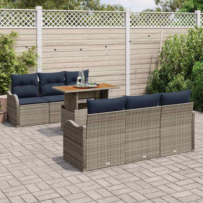 Tuinbankenset 7 st Grijs en Marineblauw poly rattan