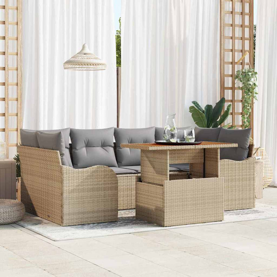 Tuin Sofa Set met kussen 7 pcs beige en lichtgrijs
