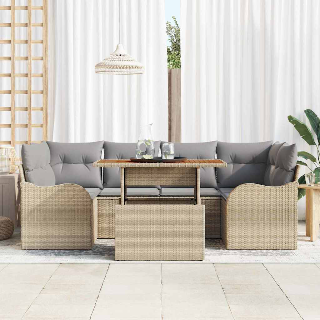 Tuin Sofa Set met kussen 7 pcs beige en lichtgrijs