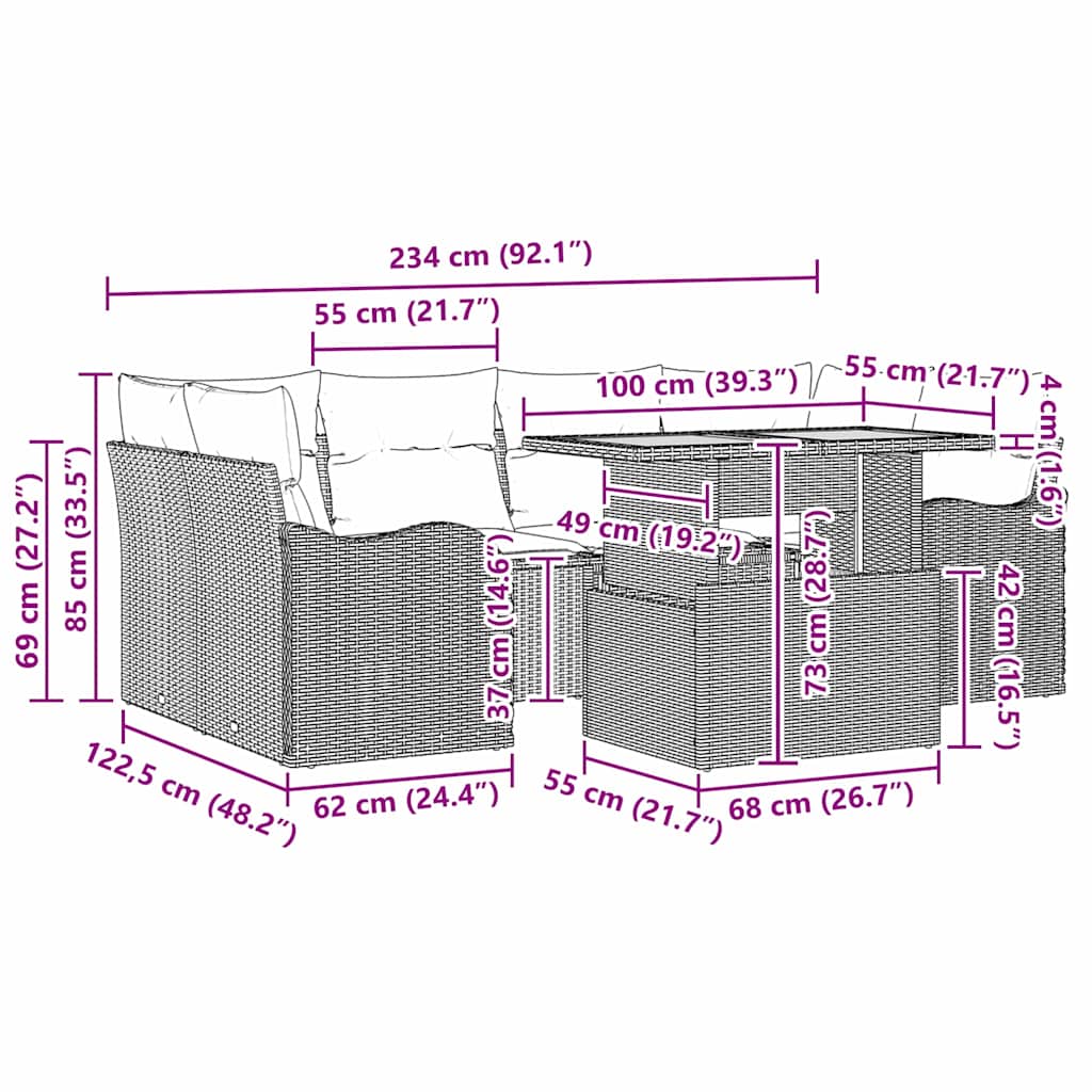 Tuin Sofa Set met kussen 7 pcs Zwart