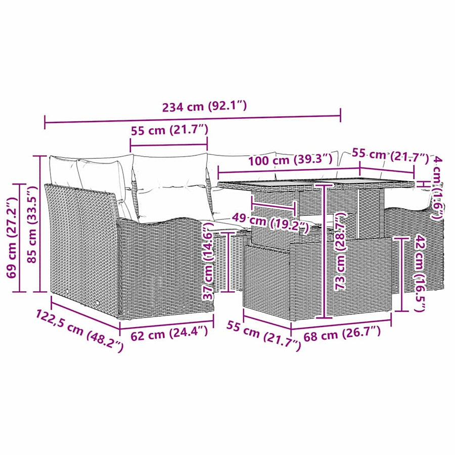 Tuin Sofa Set met kussen 7 pcs Zwart