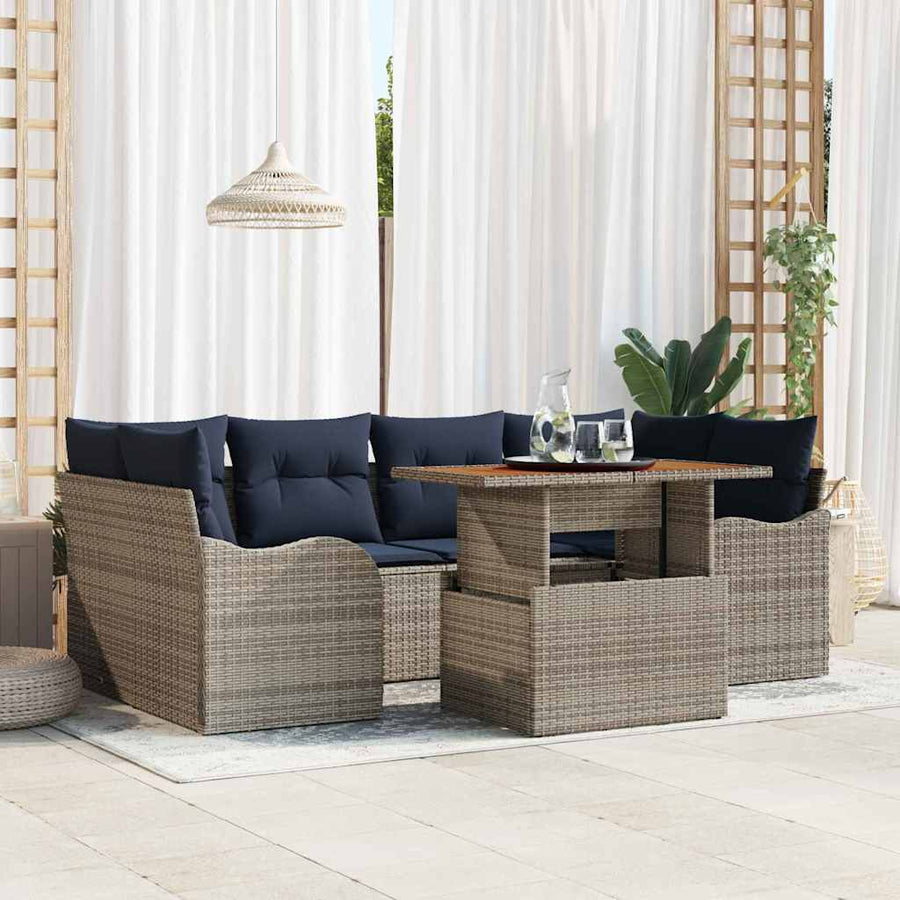 Tuin Sofa Set 7 st grijs en marineblauw