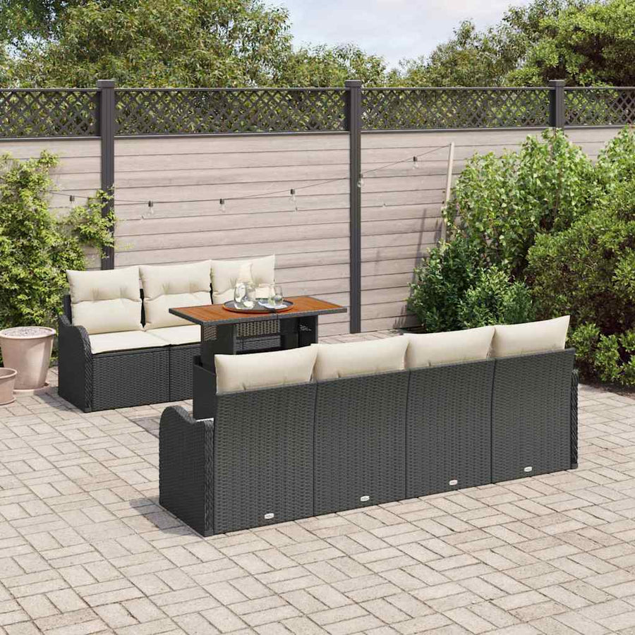 Tuin Sofa Set met kussen 8 pcs Zwart en crème