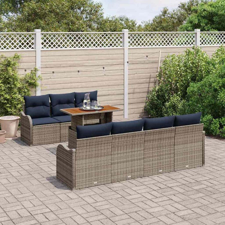 Tuin Sofa Set 8 st grijs en marineblauw