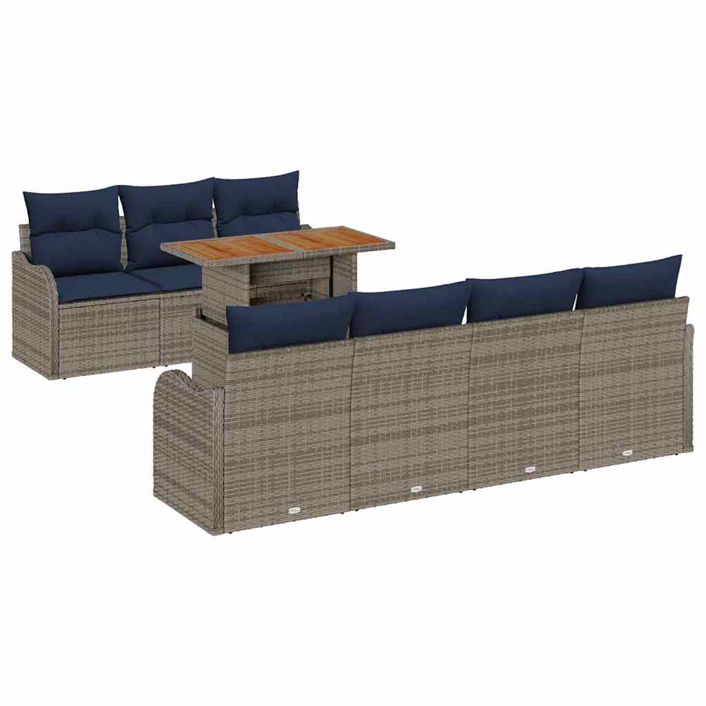 Tuin Sofa Set 8 st grijs en marineblauw