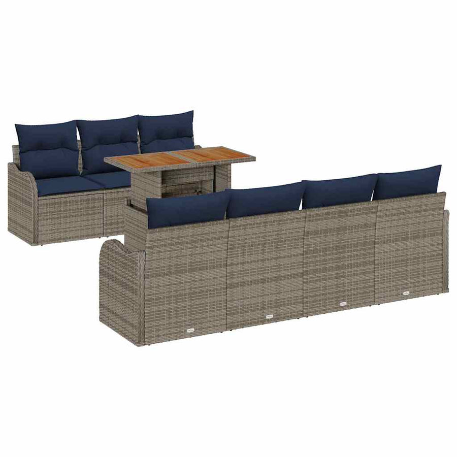 Tuin Sofa Set 8 st grijs en marineblauw