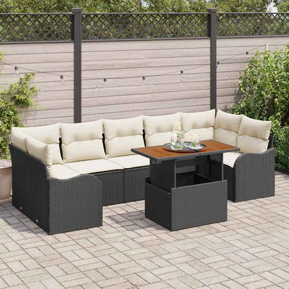 Tuinbankenset met kussen 8 pcs Zwart en Crème poly rattan