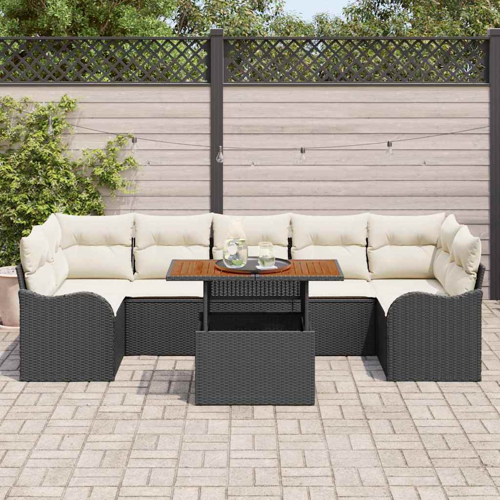 Tuinbankenset met kussen 8 pcs Zwart en Crème poly rattan