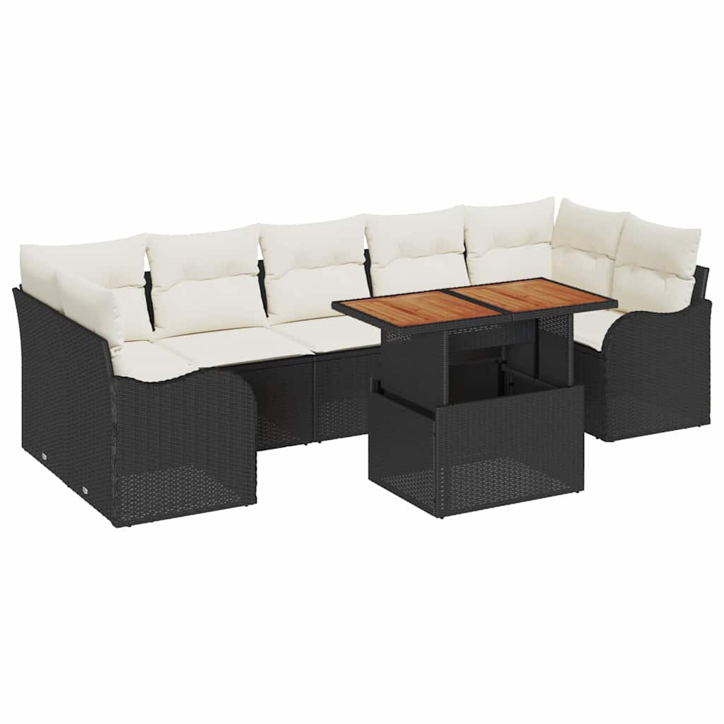 Tuinbankenset met kussen 8 pcs Zwart en Crème poly rattan