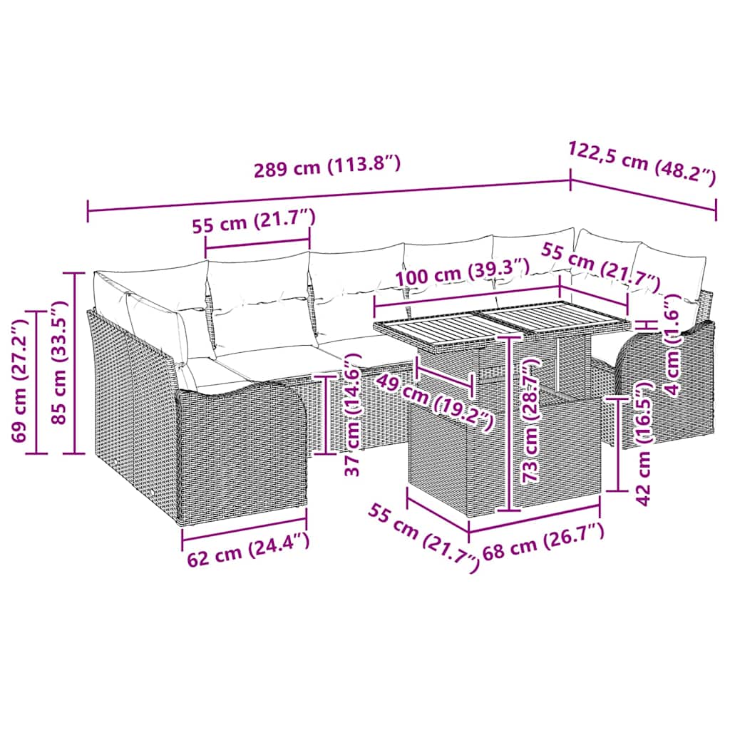 Tuinbankenset met kussen 8 pcs Zwart en Crème poly rattan