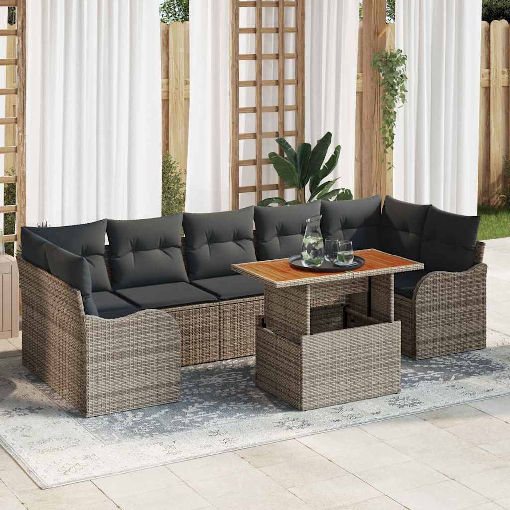 Tuinbankenset met kussen 8 pcs Grijs poly rattan