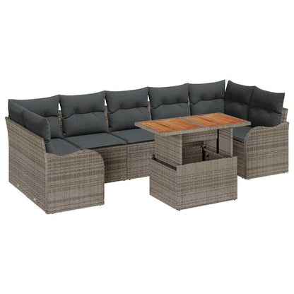 Tuinbankenset met kussen 8 pcs Grijs poly rattan