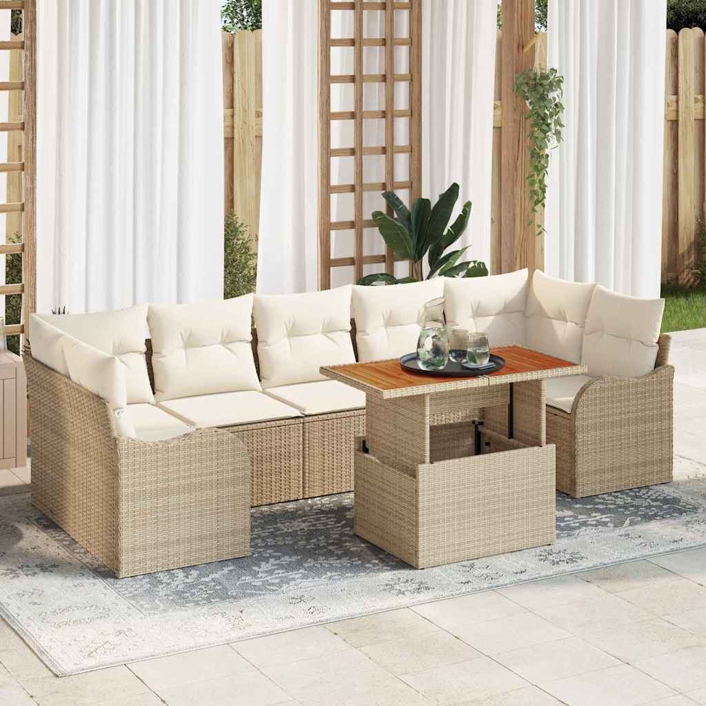 Tuinbankenset met kussen 8 pcs Beige en Crème poly rattan