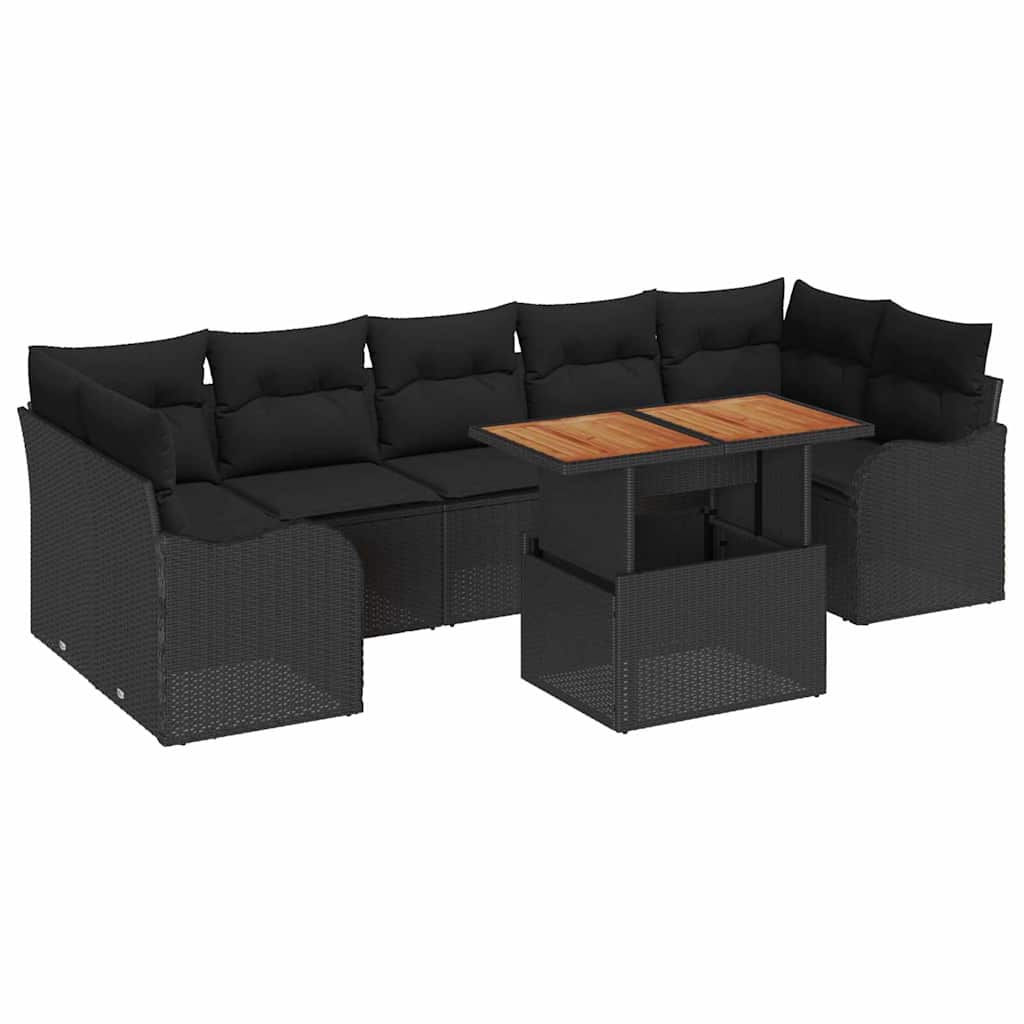Tuinbankenset met kussen 8 pcs Zwart poly rattan