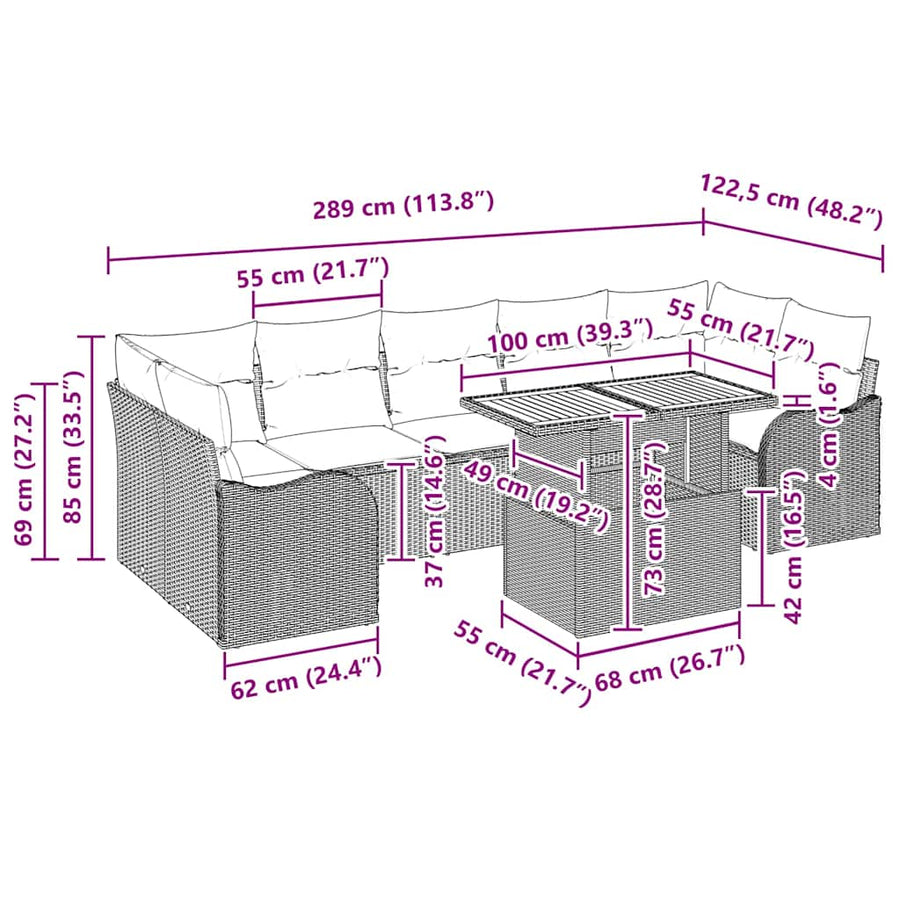 Tuinbankenset met kussen 8 pcs Zwart poly rattan