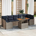 Tuinbankenset poly rattan grijs marineblauw 8-delig