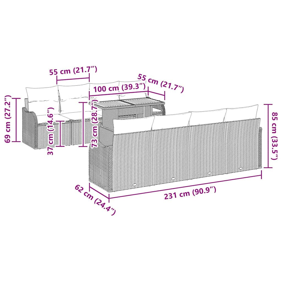 Tuin Sofa Set met kussen 7 pcs beige en crèmekleurig