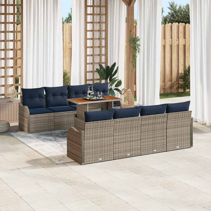 Tuin Sofa Set 7 st grijs en marineblauw