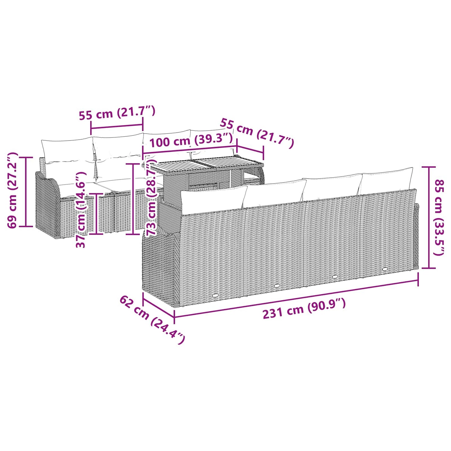Tuin Sofa Set 7 st grijs en marineblauw
