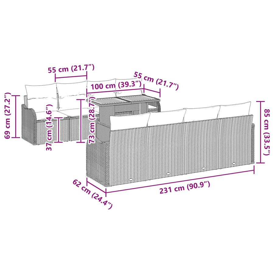 Tuin Sofa Set 7 st grijs en marineblauw
